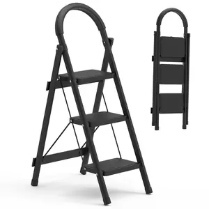 3-Step Foldable Plastic Ladder - Wide Anti-Slip Pedals, Safety Locking Design, Sponge Soft Handgrip, Portable Lightweight Folding Step Stool, 330LBS Load Capacity for Home Use, Office Use