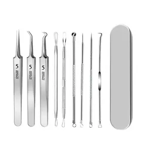 Professional Blackhead Extractor Kit, 9PCS Stainless Steel Blackhead Tweezers & Facial Care Tools with Portable Storage Box