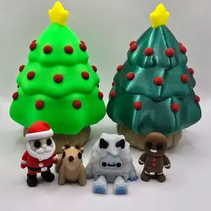 Christmas Tree Mini's 3D Printed Set with Storage, Glow in the Dark Star and Four Mini Friends - Green or Jolly Green