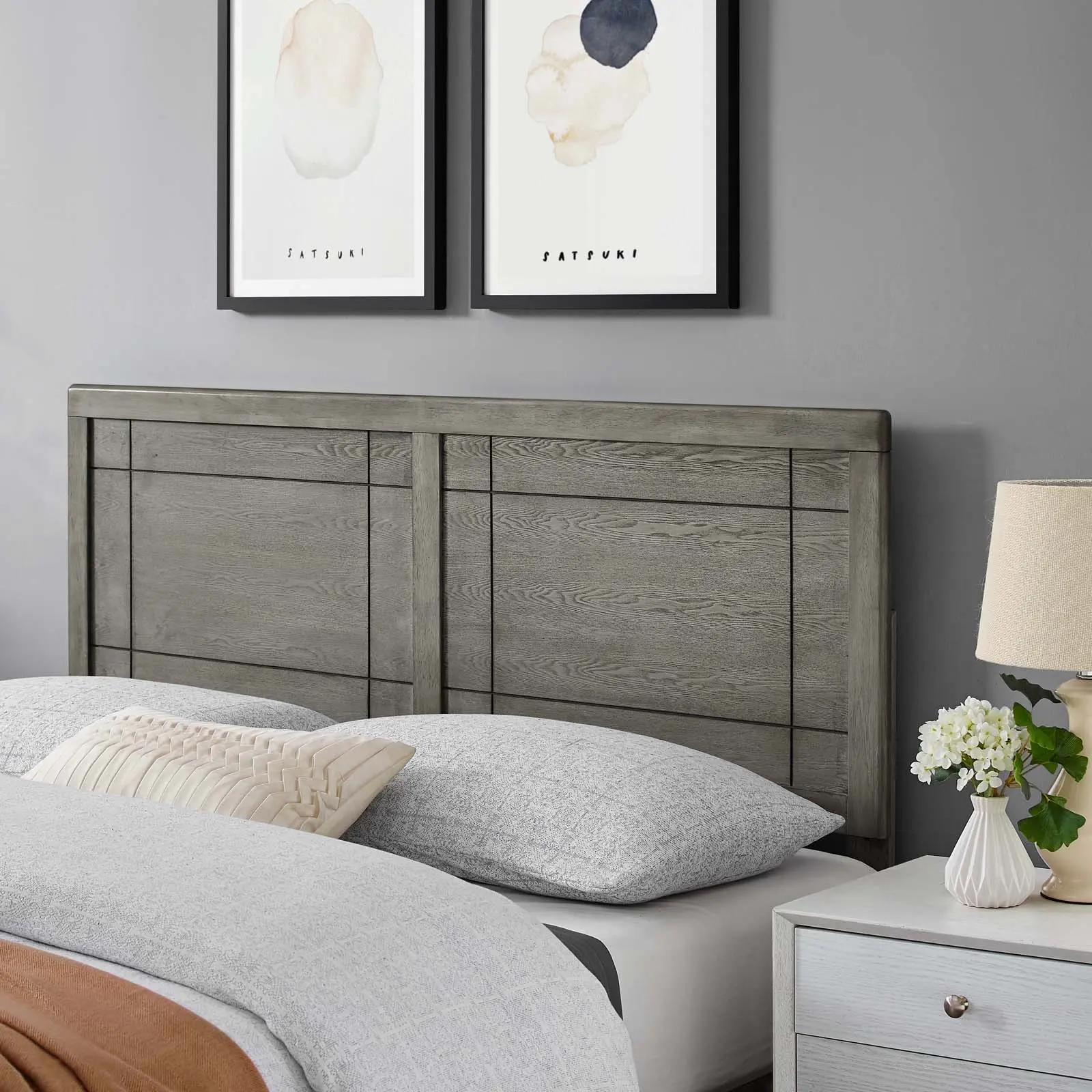 Modway Archie Twin Wood Headboard, Gray - Modern Bedroom Indoor Furniture for Bed Frames & Headboards