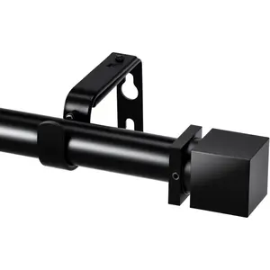 Curtain Rods for Windows Heavy Duty, Adjustable Curtain Rod 32 to 72 Inches, Metal Black Curtain Rod with Square Ends, Easy Install for Living Room Bedroom Kitchen