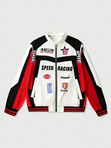 Men's Street Style Racing Element Fitted Jacket, Fall & Winter Casual Fashion, Graphic Long Sleeve, Comfortable and Versatile