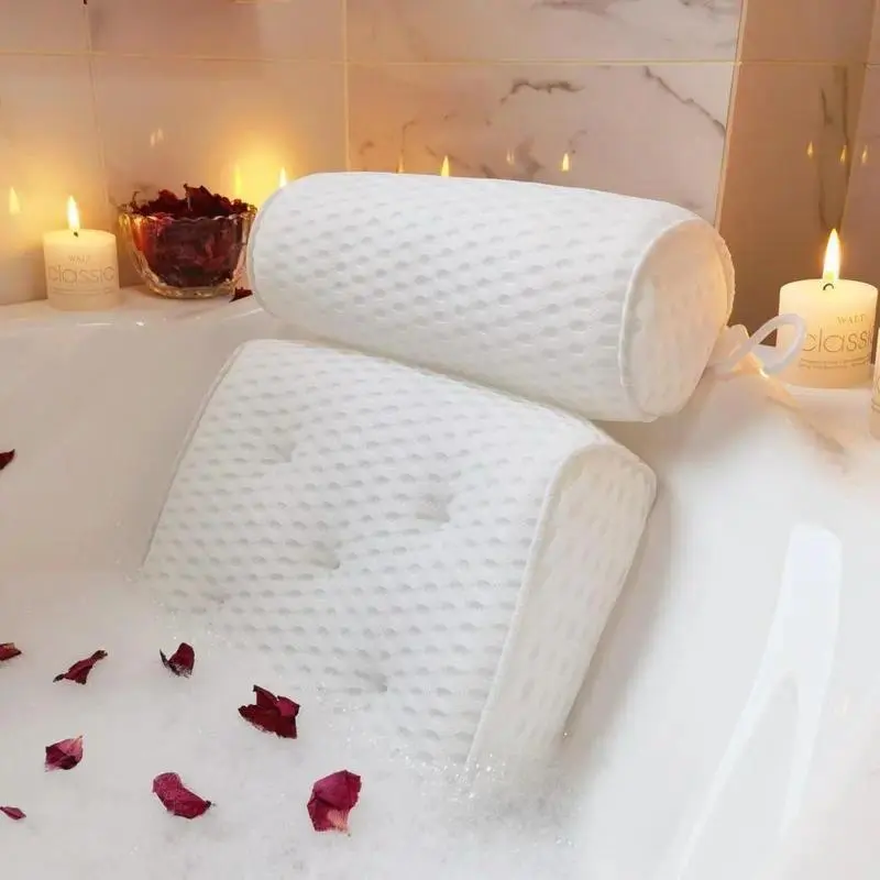 White Bathtub Pillow - Breathable Cooling, Non-Slip Neck & Back Support Cushion, Reliable for Easy Maintenance, Bathroom