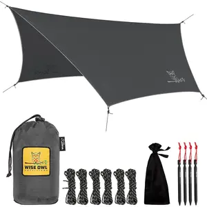 Hammock Tarp, Hammock Tent - Rain Tarp for Camping Hammock - Camping Gear Must Haves w/Easy Set Up Including Tent Stakes and Carry Bag