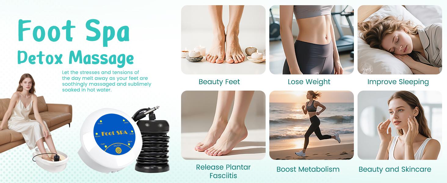Portable Ionic Foot Bath Detox Machine - Plug-In Bathroom Relaxation Aid with Plug, 1-Touch Start, 30min Auto Shut Off, Smart Controller, Purified Water Function, Adjustable Massage, 4.33x2.36in, Any Basin Compatible Gift for Body Detox & Stress Relief