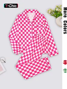 Women's Plaid Print Lapel Neck Button Front Top & Pants Pajama Two-piece Set, Elegant Comfy Long Sleeve Top & Pants Pj Set, Ladies Sleepwear for Spring & Fall, Casual Sleepwear Set