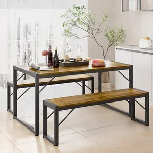 45.5"    For 4, Kitchen    2 Benches,Christmas Gift And New Year Gift,  Room    Metal Frame & MDF Board, Space-Saving Dinette dining table set with
