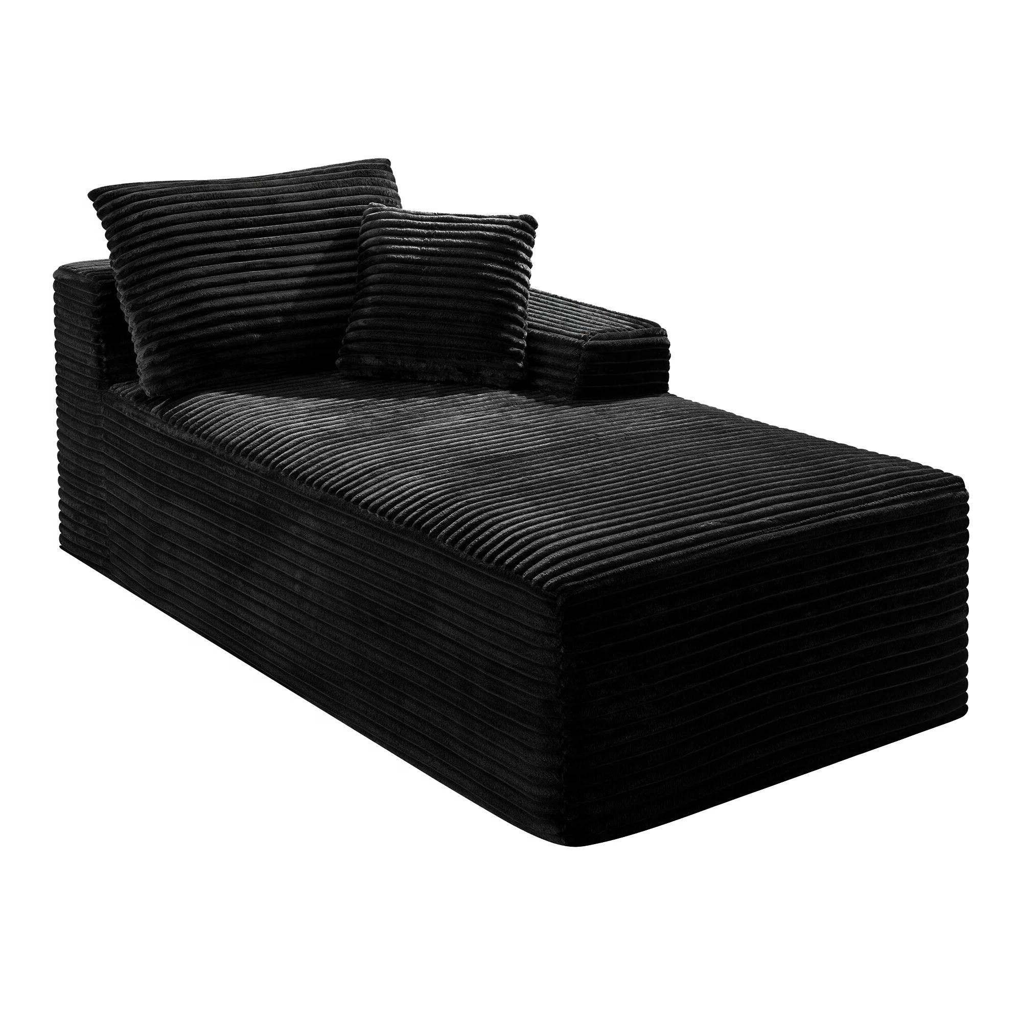 Chaise Lounge Chair Indoor Sleeper Black Corduroy Modular Sofa Couch, Legless Floor-Hugging Armless Accent Chair for Living Room Bedroom, No Assembly Required