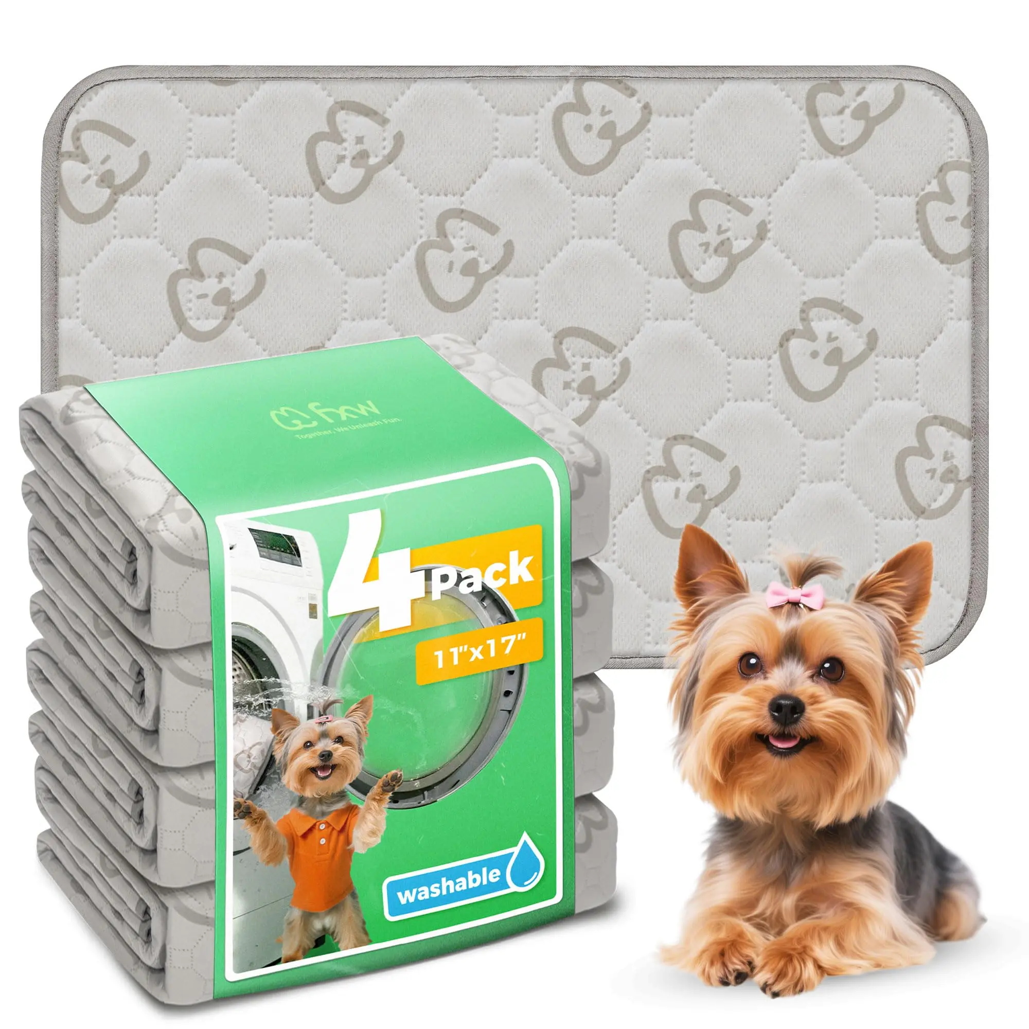 FXW Reusable Dog Training Pee Pads - 4-Pack Eco-Friendly Polyester Absorbent Liner, Leak Prevention Liquid Absorbing Reusable Underpad for Puppy Playpens, Washable Waterproof Option, Absorbent Liner Pads
