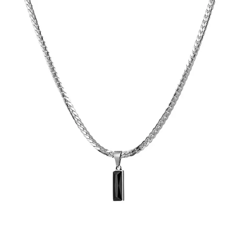 1pc Male Stainless Steel Chain Black Tiger's-eye Stone Pendant Necklace Hip-hop Jewelry Gift