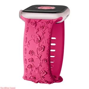 3D Embossed Floral Rose Silicone Watch Band, Elegant Breathable Strap for Women, Fit for Apple Watch (No watch)