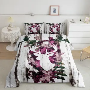 Deer Hunting Comforter,Pink Camo Deer Bedding Set,Deer Antlers Army Camouflage Comforter,Western Duvet Insert for Boys Girls Teens