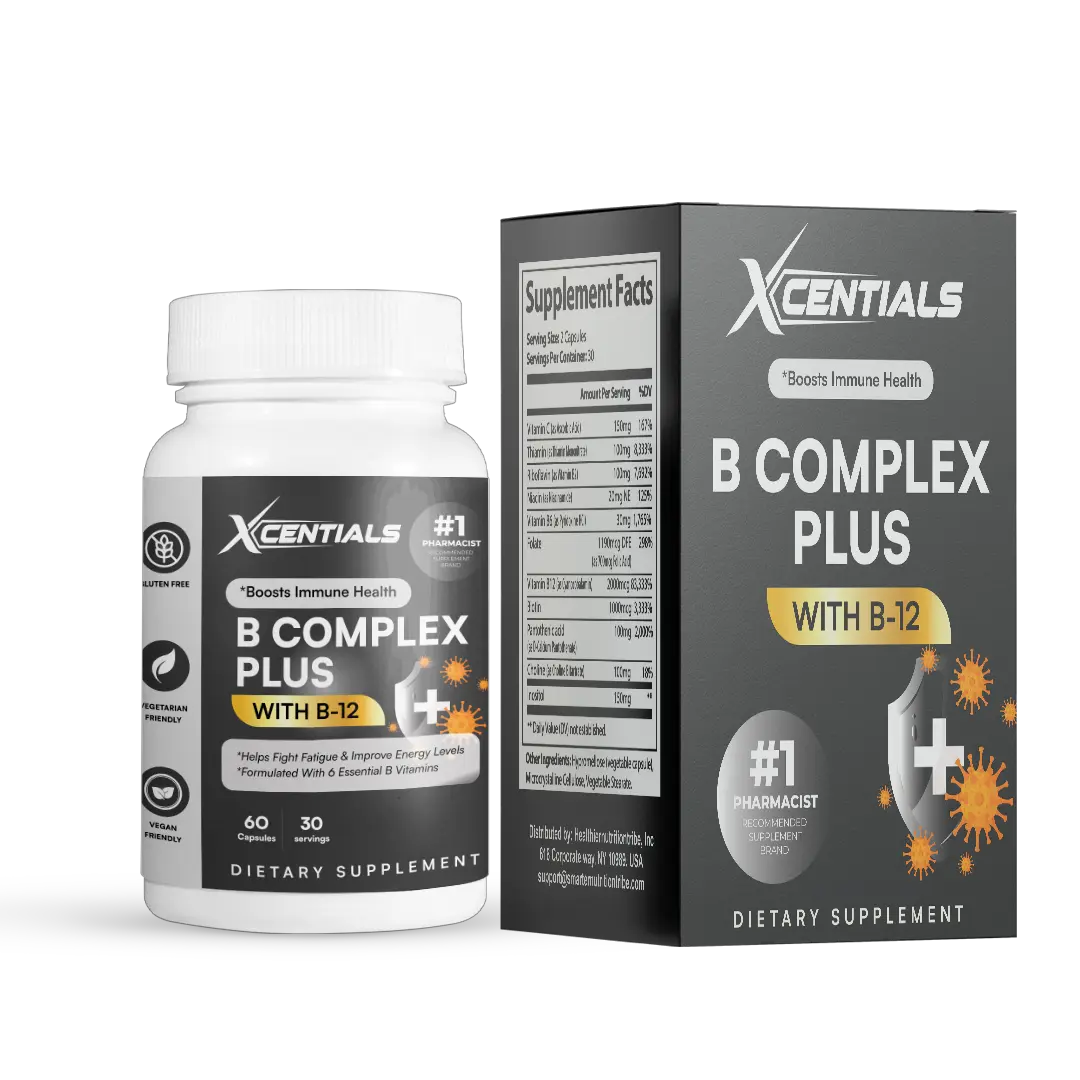 Xcentials B-12 Complex - 60 Capsules, 30 Servings, Gluten-Free, Vegan, Boosts Energy & Immune Health, Essential B Vitamins Supplement
