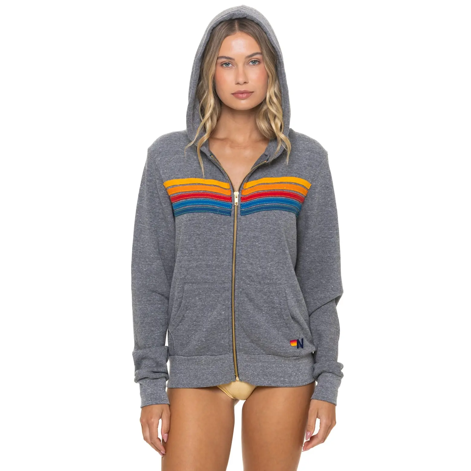5 STRIPE HOODIE - HEATHER GREY