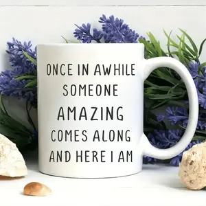 pc Inspirational Ceramic Coffee Mug with Funny Quote 'Occasionally Someone Shows Up And Here I Am'- Reusable, Dishwasher And Microwave Safe, 11 Oz, Perfect Gift for Birthdays, Christmas Or Daily Motivation, Everyday Drinkware|Humorous Quotes Mug