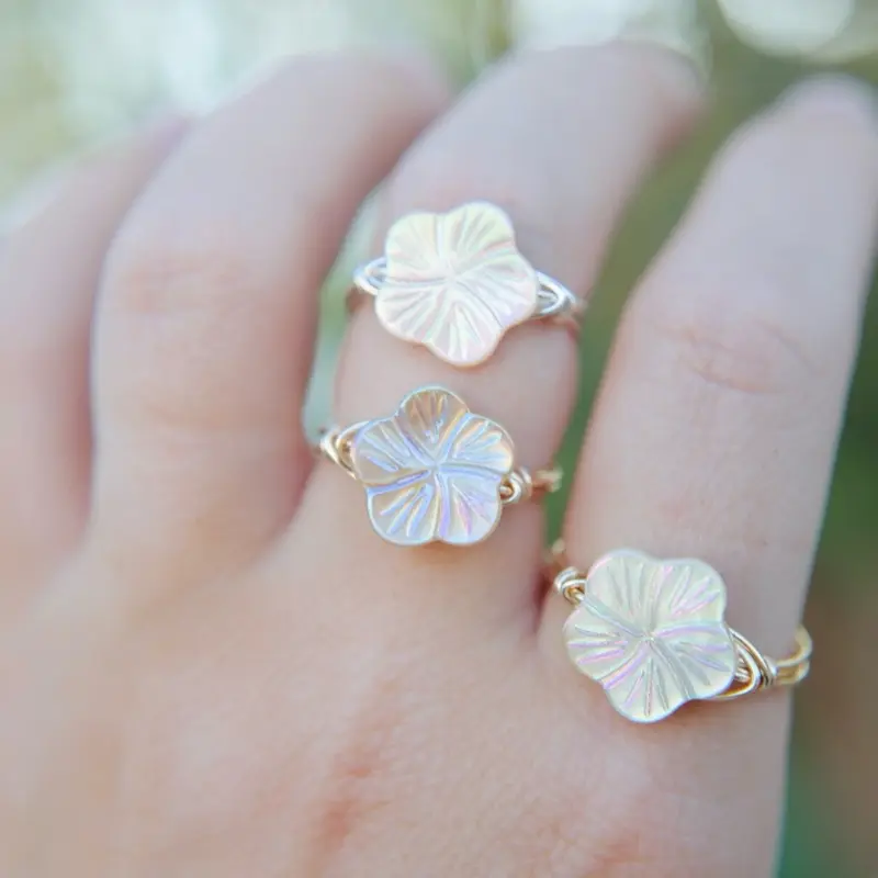 Hibiscus Shell Wire Wrapped Ring