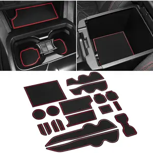 for Toyota Tacoma Accessories 2016-2021 2022 2023 Non-Slip Anti Dust Liner Cup Holder, Center Console, and Door Pocket Inserts Mats Premium Custom Interior (Double Cab) (Red Trim)