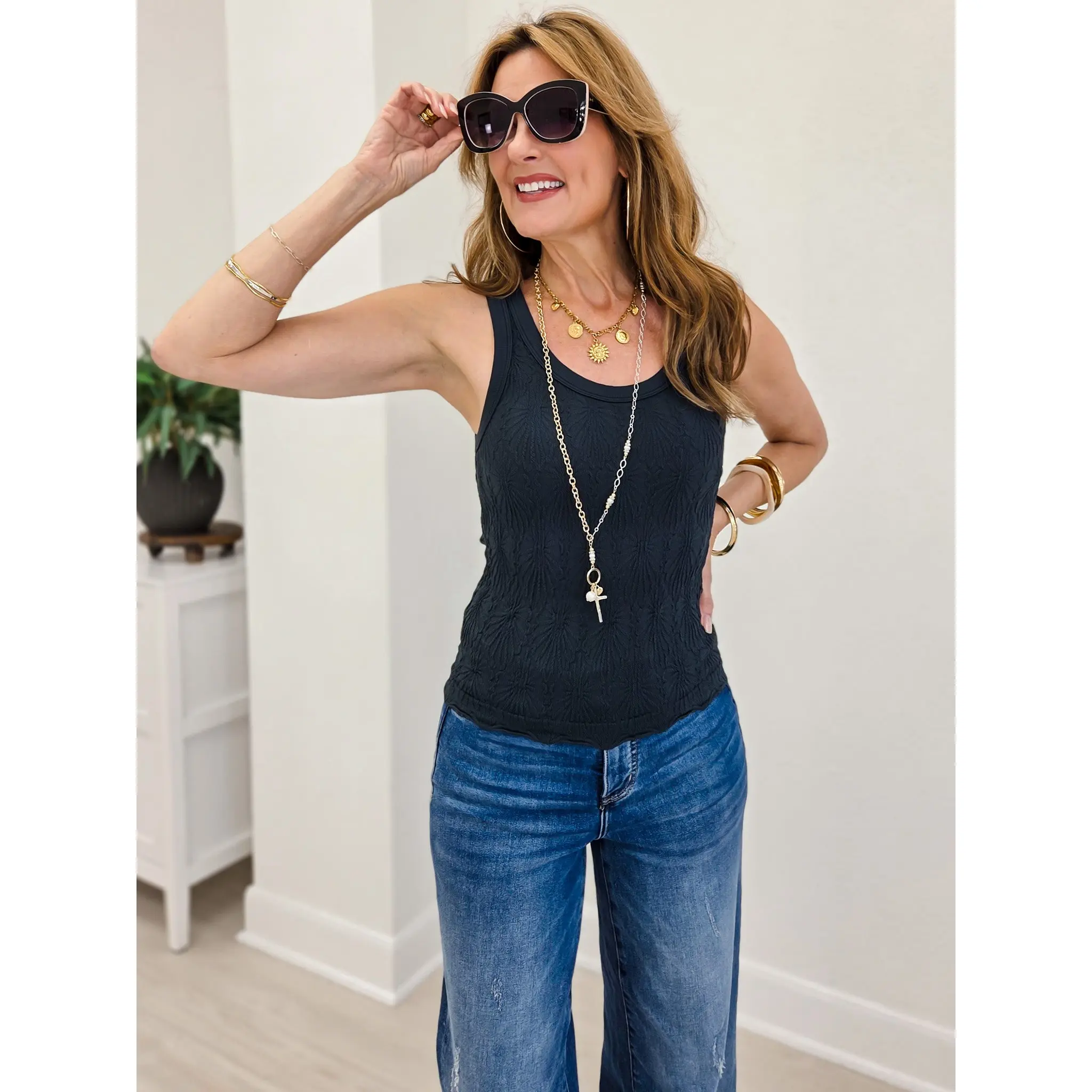 Reversible Forest Night Lace Textured Tank Top