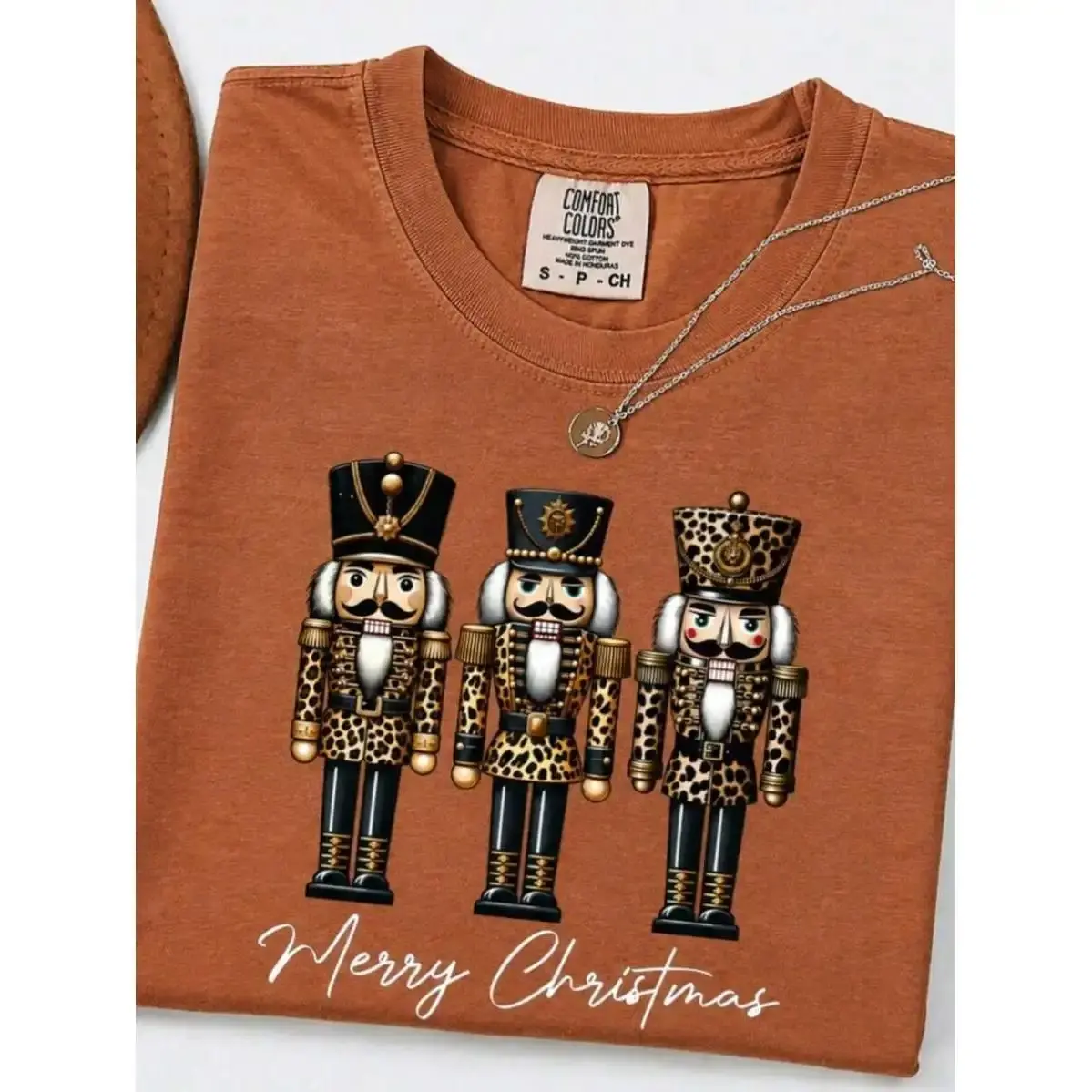 Women's Crew Neck T Shirt 1pc Vintage Blush Pink Leopard And Nutcracker Soldiers Print 2026 Fall Halloween Christmas Santa Themed Womenswear Top Casual Daily Wear Soft Breathable Comfortable Fashion Top For Women
