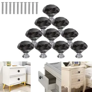 10 PCS Crystal Glass Cabinet Dresser Diamond Drawer Door Knobs Pull Handles 30mm