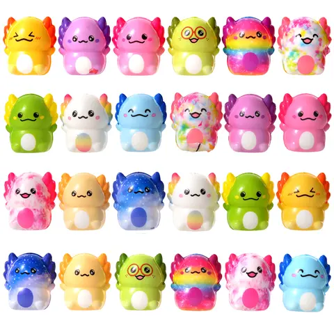 24-Pack Kawaii Soft Squeeze Axolotl Squishy Box Set - Stress Relief Ball, Stretchy Sensory Play, Slime ASMR Toy, Quirky Relaxing Gifts for Girls, Kids Party Favors,familyfun