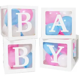 Clear Boxes with Letters for  Decorations Transparent  Blocks  Shower Favor Containing 4 letters and 36 balloons