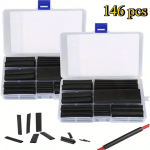 146 Pcs Heat Shrink Tubing Kit - Double Wall, Adhesive Lined, 4:1 Shrink Waterproof Flame Retardant Cable Wrap Sleeve for Cable Calibers