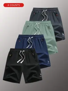 3-4 Pcs Teen Summer Fashion Loose Fit Letter Print Shorts, Casual Outdoor Sports Pants, Versatile Solid Pattern, Youthful Style