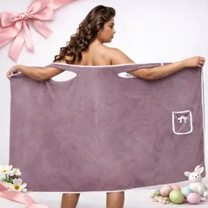 Women's Solid Color Coral Fleece Bathrobe, Casual Soft Water Absorbent Bathrobe with Pocket, Bathrobe for Women, Sleepwear for Home Wear