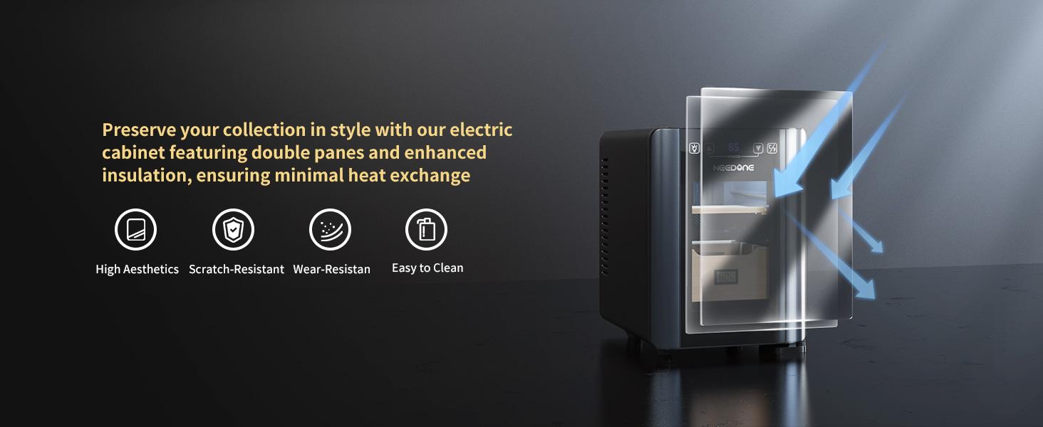 Humidor Electric 8L for Cigar with Heating & Cooling Control, Quiet Thermostatic Electric Cooler Cabinet for 80 Counts with Spanish Cedar Wood Shelves & Drawer with Hygrometer, Gift for Men