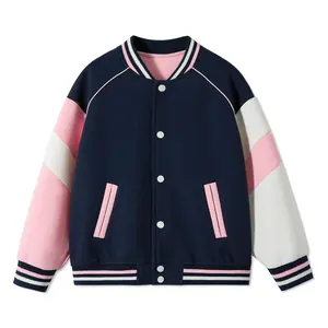 Rolanko Unisex Outfits Color Block Varsity Bomber Jacket Trendy Baseball Letterman Coat with Pockets Stylish Lightweight Outerwear for Tweens Tops
