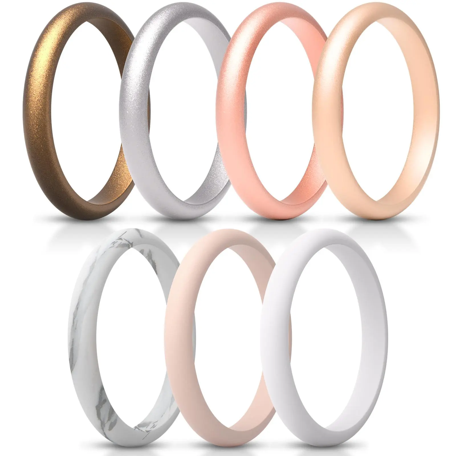 ThunderFit Women’s Silicone Thin and Stackable Ring Enhancers, Silicone Wedding Bands, 2.5mm Wide 2mm Thick, 4-8 Variety Multipack