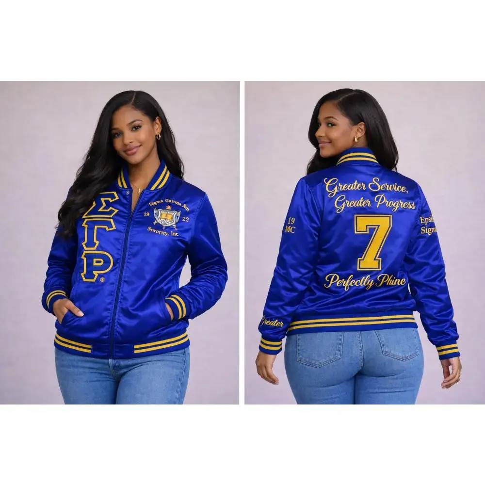 Sigma Gamma Rho Royal Blue & Gold Satin Varsity Jacket – Personalized