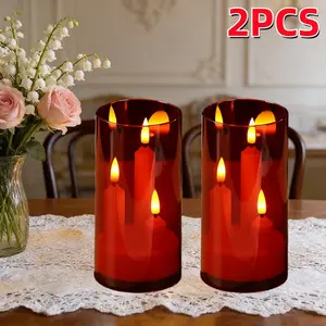 2 cup-shaped electronic candles, LED simulated flameless tea candles for room decoration, suitable for birthdays, weddings, parties, and other holiday indoor home decorations. Battery powered, Valentine's Day candle set.