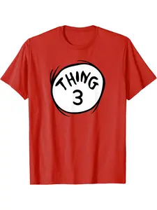 Dr. Seuss Casual Fitted Round Neck T-shirt with Thing 3 emblem, Red