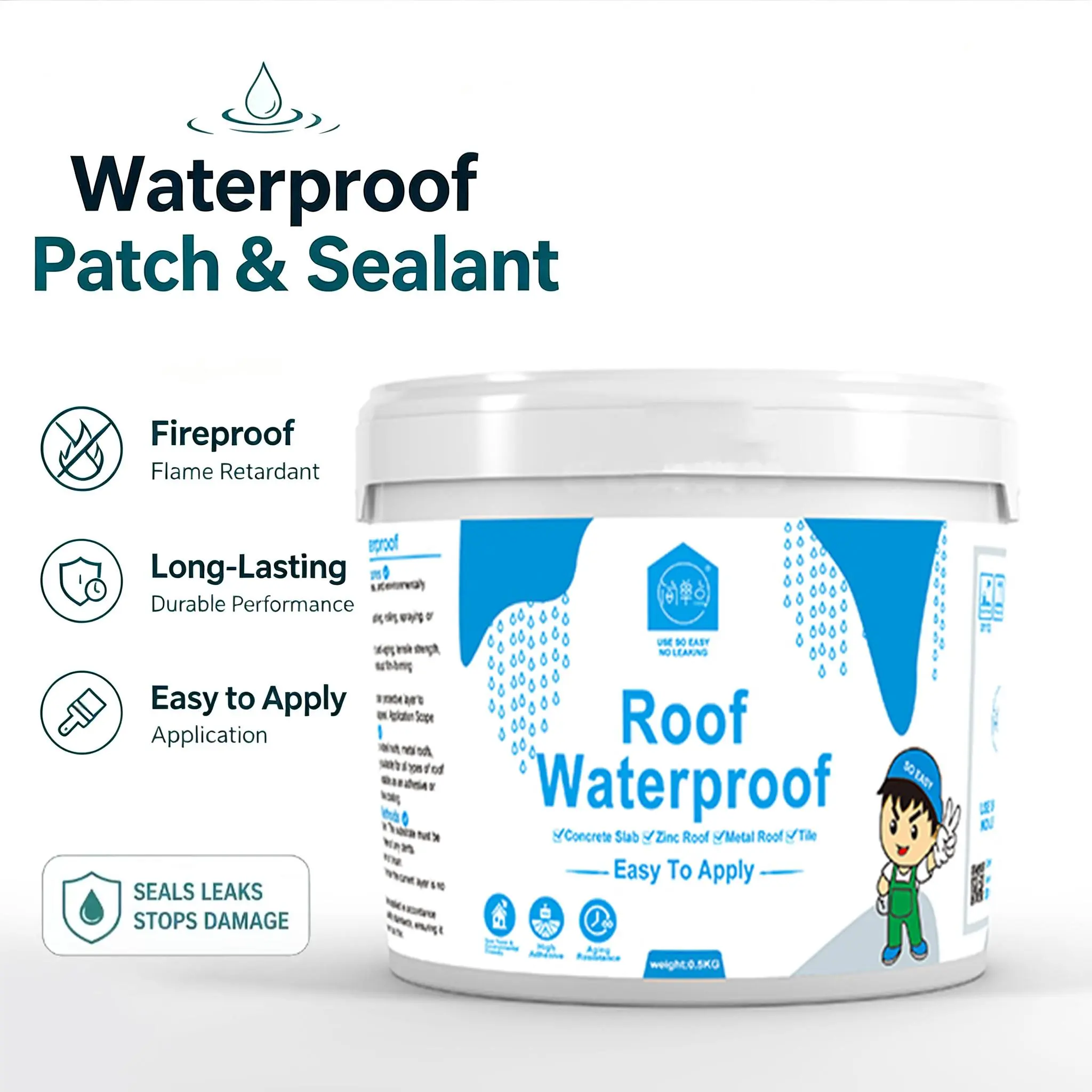 Waterproof Coating, Gray Waterproof Coating 1.1 lb, suitable for exterior use, roofs and walls, cold and heat resistant.