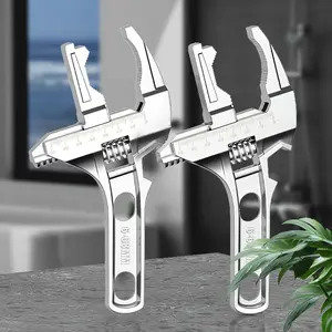 OUDISI Adjustable Wrench, Metal-Built Multifunctional Short-Handle Tool with Large Opening for Pipe Installation and Hot Water Faucet Repair