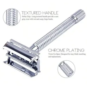 Men's Double Edge Safety Razor, 10pcs Blade Set, Replaceable Blades, Portable Reusable Manual Shaver, Stainless Shaver, Ideal for Home Salon Use, Comfortable & Efficient Grooming Tool
