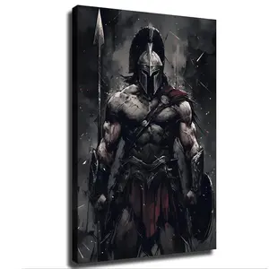 Spartan Warrior Poster Art Canvas HD Printing Artwork for Bedroom Wall Home Decoration (16*24inch_Framed)