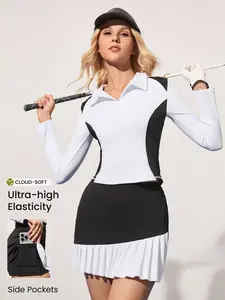 Women's Golf Ball Suit Two-Piece Set Casual Polo Neck Long Sleeve Top + Golf Skirt Tennis Dress Outdoors Sports Training Clothes