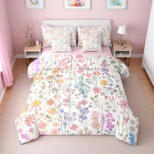 Feelyou 7-Piece Breathable Cloth Floral Print Comforter Set - Boho Wildflowers Bedding Set with Sheets, Pillowcases, Multi-Size Rustic Bed-in-a-Bag for Women's Bedrooms, Seven Pieces