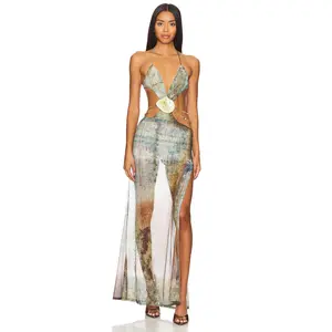 Jaded London Vida Backless Maxi Dress With Shell Trim in Multi