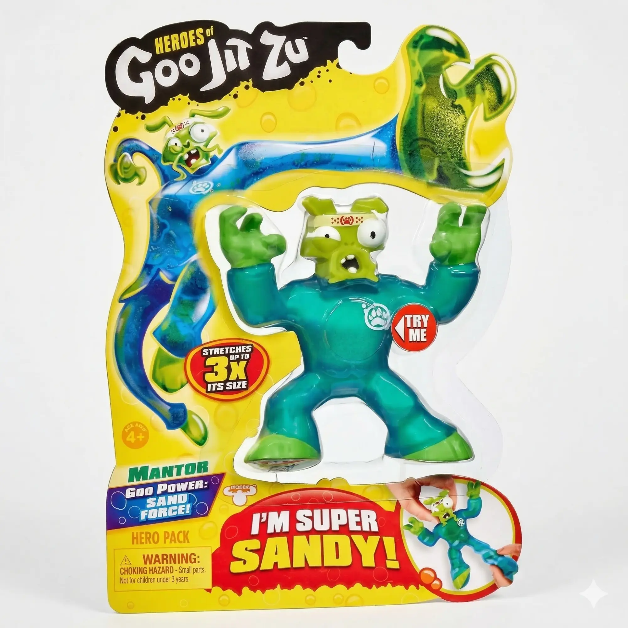 Heroes of Goo Jit Zu Mantor The Mantis Hero Pack Super Sandy Stretchy Action Figure with Unique Goo Filling