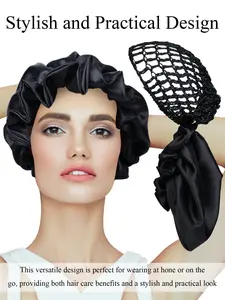 Two-In-One Night Cap, Anti-Static, Prevents Split Ends, Reduces Friction, Easy to Wear, Breathable, Suitable for Long Straight and Curly Wigs, Hair Care Cap