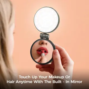 Rechargeable Magnetic Selfie Fill Light, 360° LED Portable Fill Light with Mirror for Makeup, Phone Stand, for Selfies/Photography/Vlogs, Compatible with iPhone 12/13/14/15/16/17 Cellphone