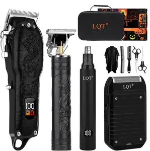 4Pcs Men's Professional Grooming Set, Cordless Electric Hair Clipper, T-Blade Trimmer, Shaver & Nose Hair Trimmer, USB Charging Lithium Battery, LED Power Display, Home Self Haircut with Travel Storage Bag, Ideal Holiday Gift