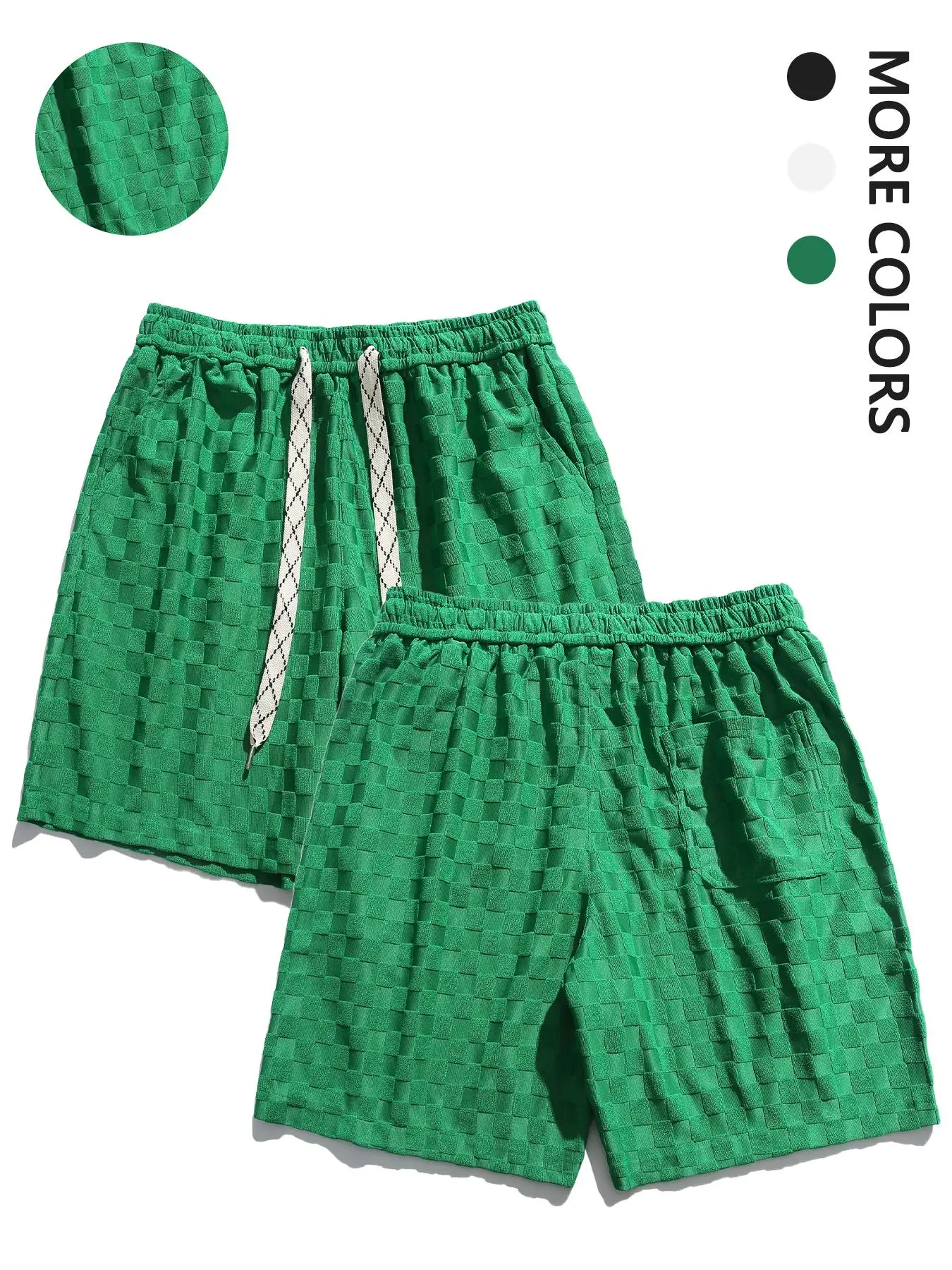 Men's Solid Textured Drawstring Waist Shorts, Loose Casual Pocket Straight Leg Shorts, Summer Outfits 2024, Men's Bottoms for Daily Wear