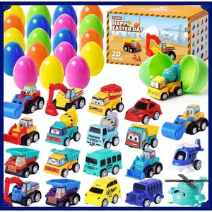 Easter Eggs with Toys Inside-20 PCS Colorful Plastic Easter Eggs Filled with Toy Vehicles for Kids-Surprise Egg for Easter Egg Hunt, Basket Stuffers and Birthday Party Favors(Gag Toys & Practical Jokes)(Gag Toys & Practical Jokes)