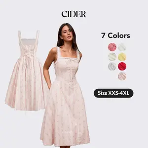 Cider Vintage Summer Ditsy Floral Dress for Casual Daily, Elegant Cotton Ruffled Maxi Dresses, Ladies Sweetheart Sundress, Beach Vacation Outfits, Lady Gown
