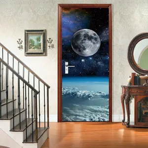 Planet Pattern Door Sticker, 2 Counts/set Removable Waterproof Wallpaper, Self-adhesive Wallpaper, Decorative Sticker for Home